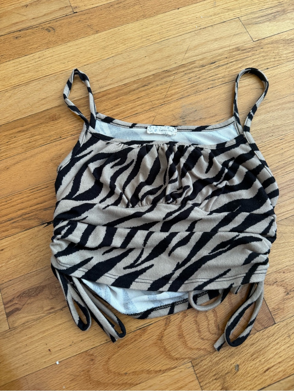 Endless Blu Zebra Print Tank Top in Beige and Black
